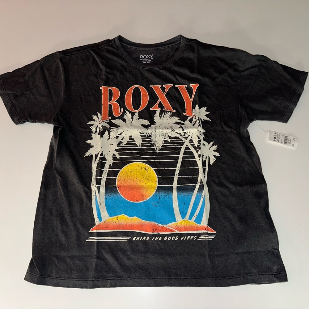 ROXY “Bring the Good Vibes” Black Cotton Vintage Style Band Boho T-Shirt Tee XS - Picture 4 of 8